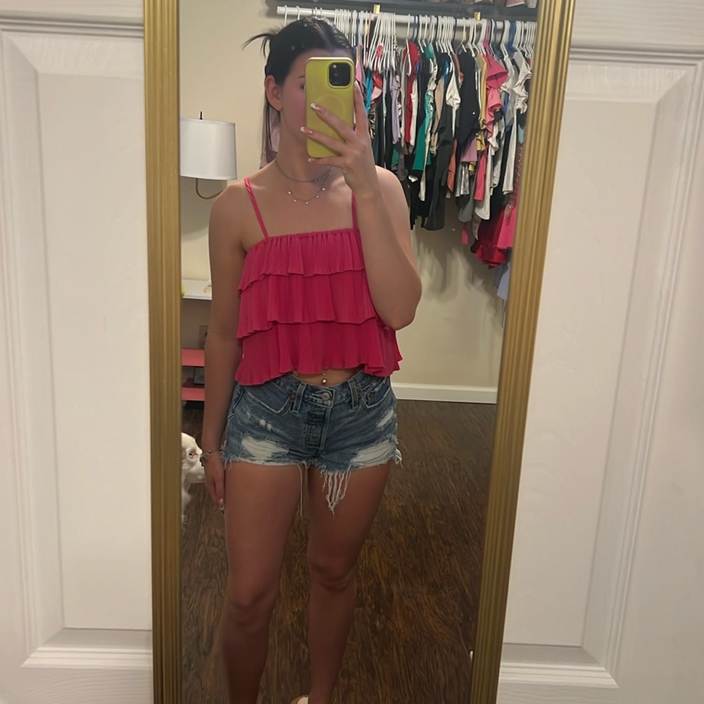 Pink ruffle layered top